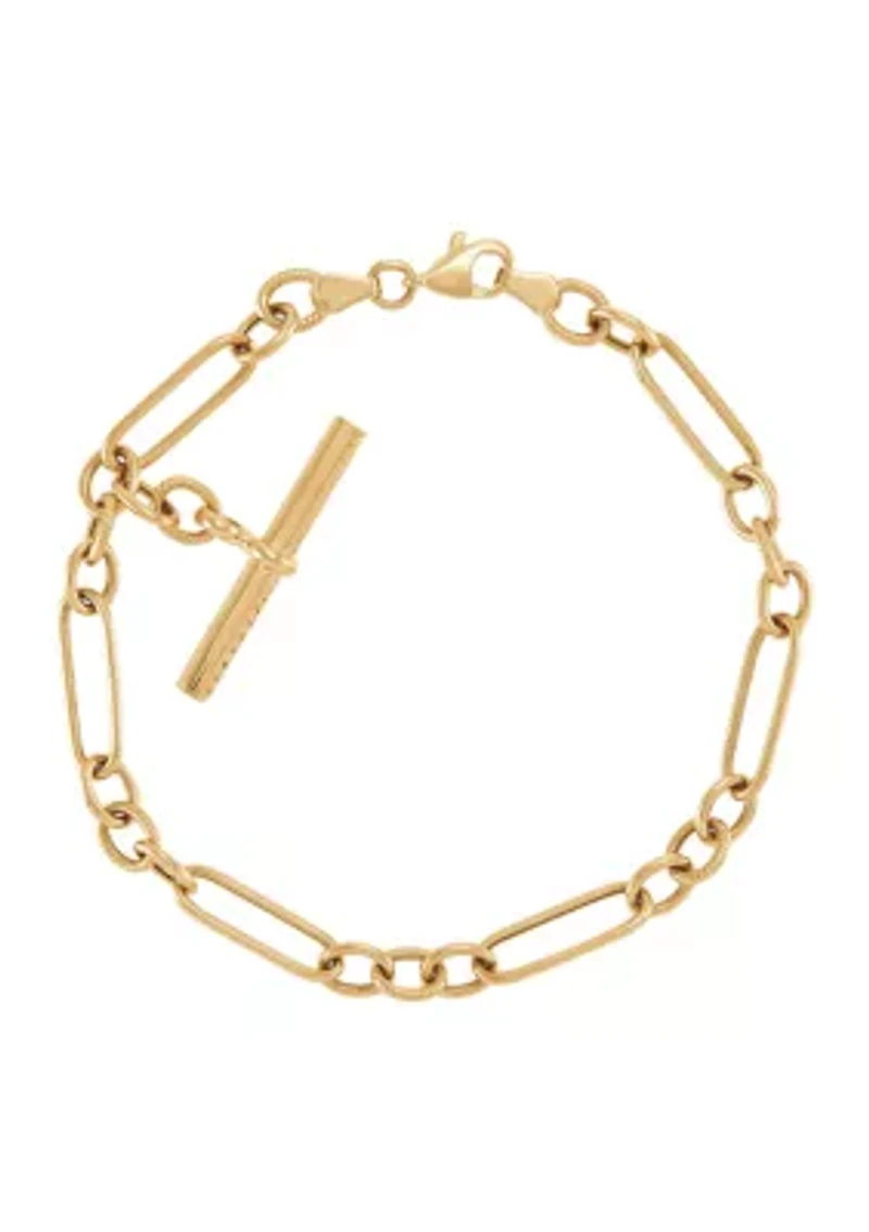 Oval Link with Dangle Toggle Bar Bracelet in 10K Yellow Gold