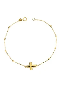 Beads Station with Center Cross Bracelet in 10K Yellow Gold