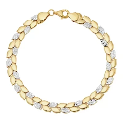10K Yellow and White Gold Double Row Marquise Shape link Bracelet