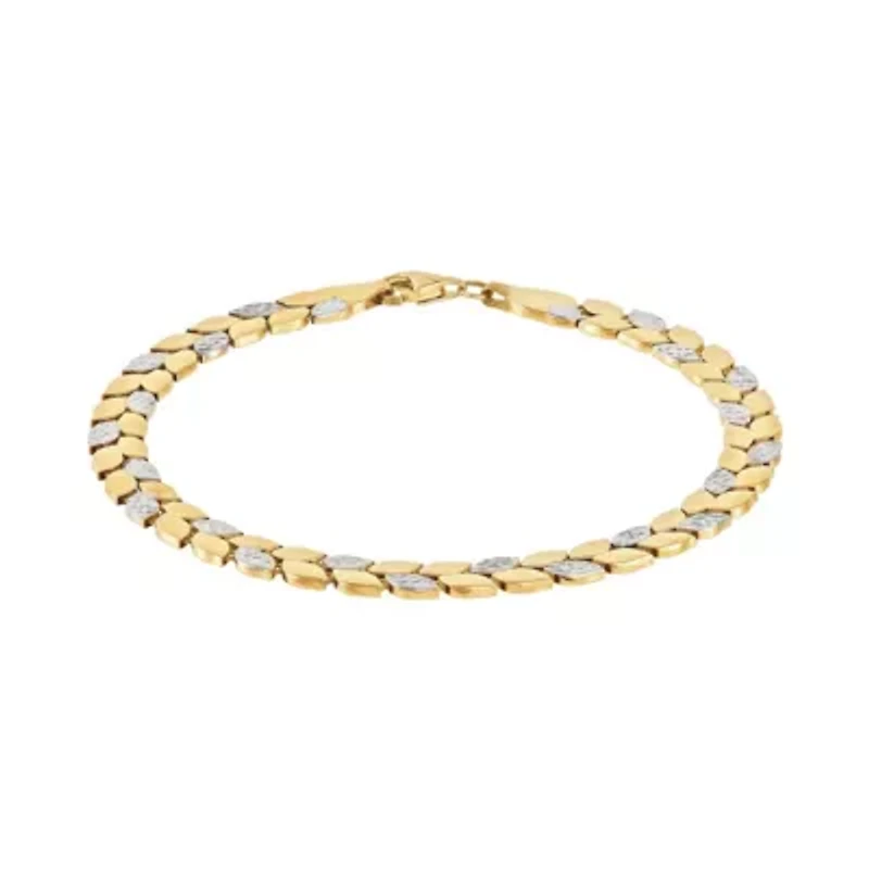 10K Yellow and White Gold Double Row Marquise Shape link Bracelet