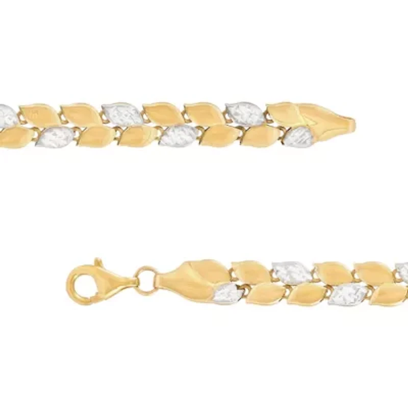 10K Yellow and White Gold Double Row Marquise Shape link Bracelet