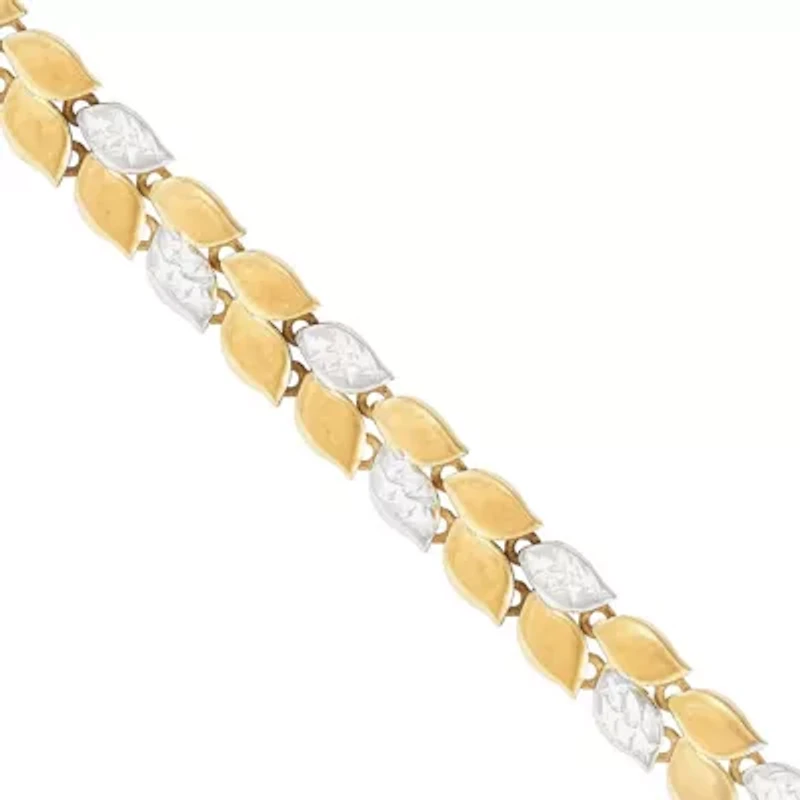 10K Yellow and White Gold Double Row Marquise Shape link Bracelet