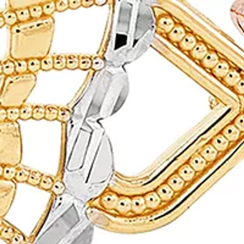 Center Butterfly Flower Link Bracelet in 10K Tri Tone Gold