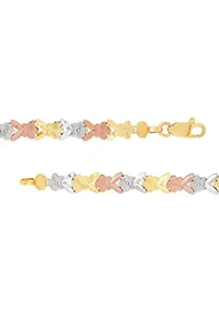 Center Butterfly Flower Link Bracelet in 10K Tri Tone Gold