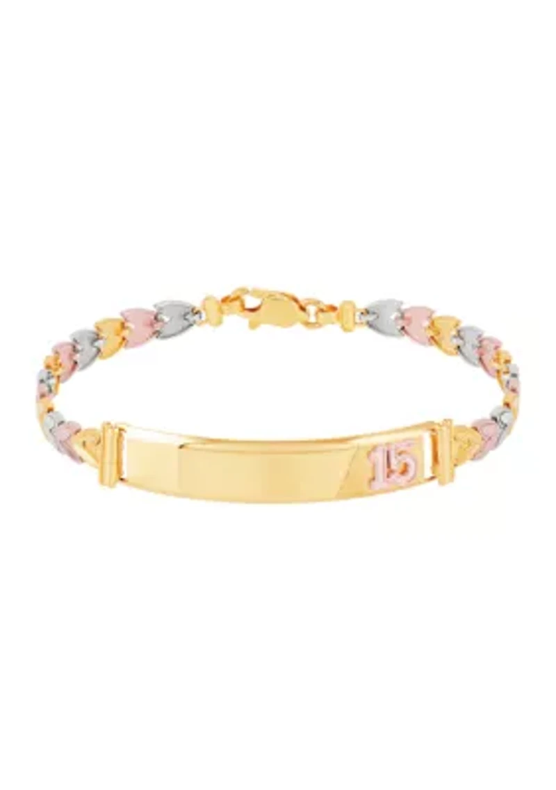 Chevron Links Center 15 Bracelet in 10K Tri Tone Gold