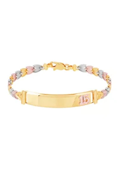 Chevron Links Center 15 Bracelet in 10K Tri Tone Gold