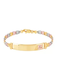 Chevron Links Center 15 Bracelet in 10K Tri Tone Gold