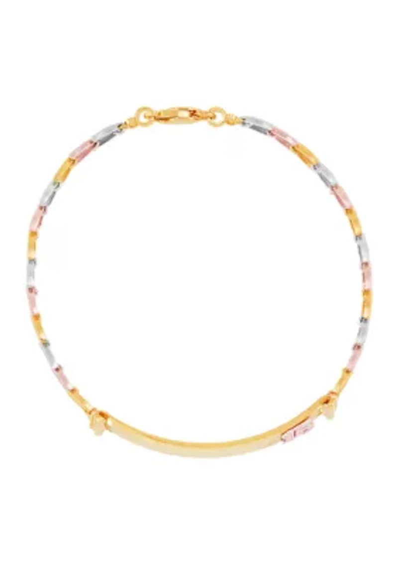 Chevron Links Center 15 Bracelet in 10K Tri Tone Gold