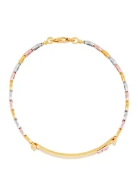 Chevron Links Center 15 Bracelet in 10K Tri Tone Gold