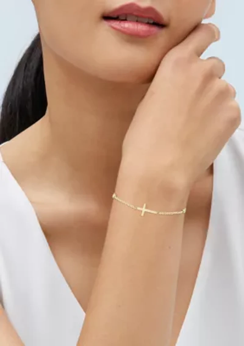 Beads Station Rope Chain with Center Cross Bracelet in 10K Yellow Gold