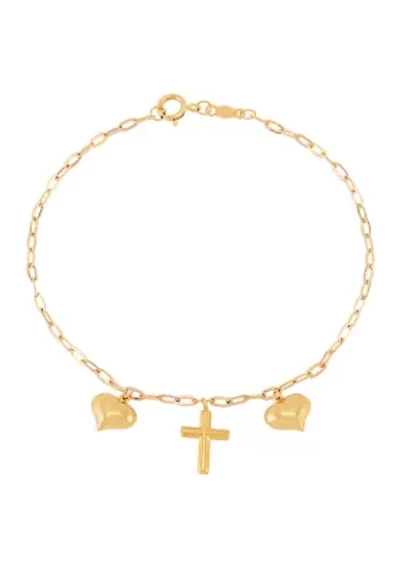 Heart and Cross Bracelet in 10K Yellow Gold
