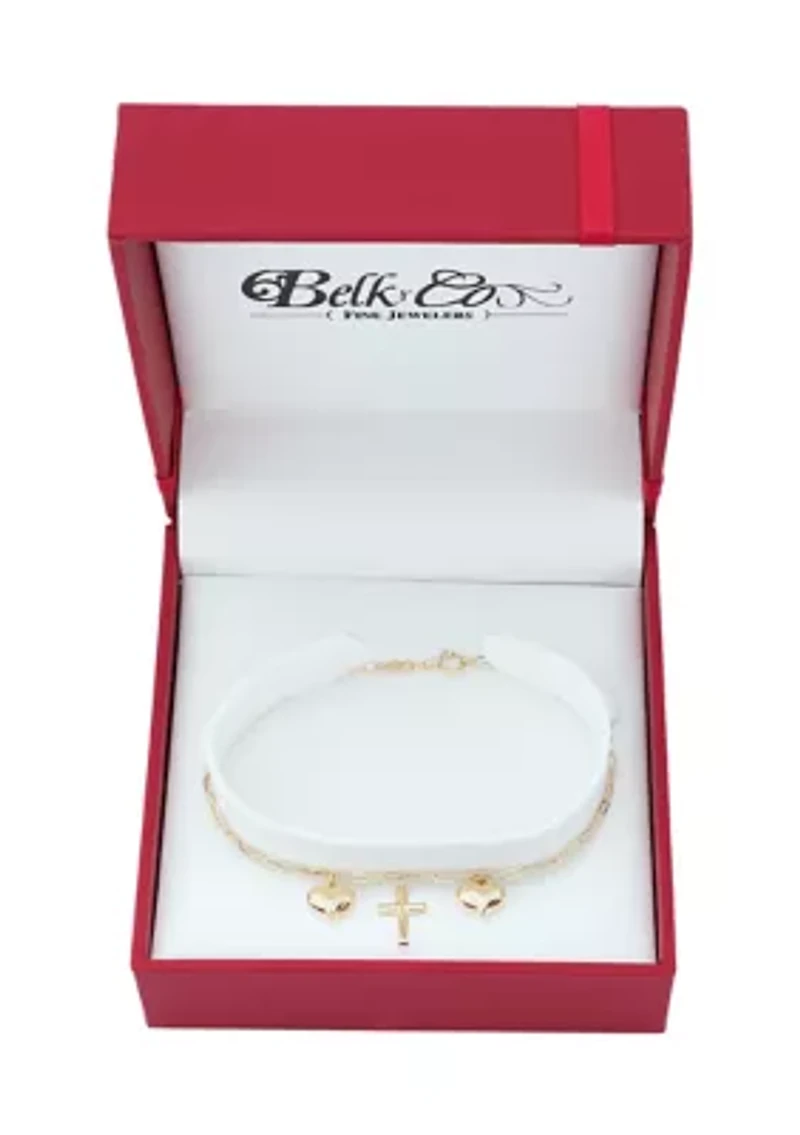Heart and Cross Bracelet in 10K Yellow Gold