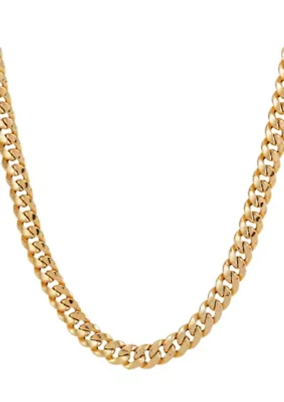 9.25 Millimeter Hollow Curb Chain Necklace in 10k Yellow Gold