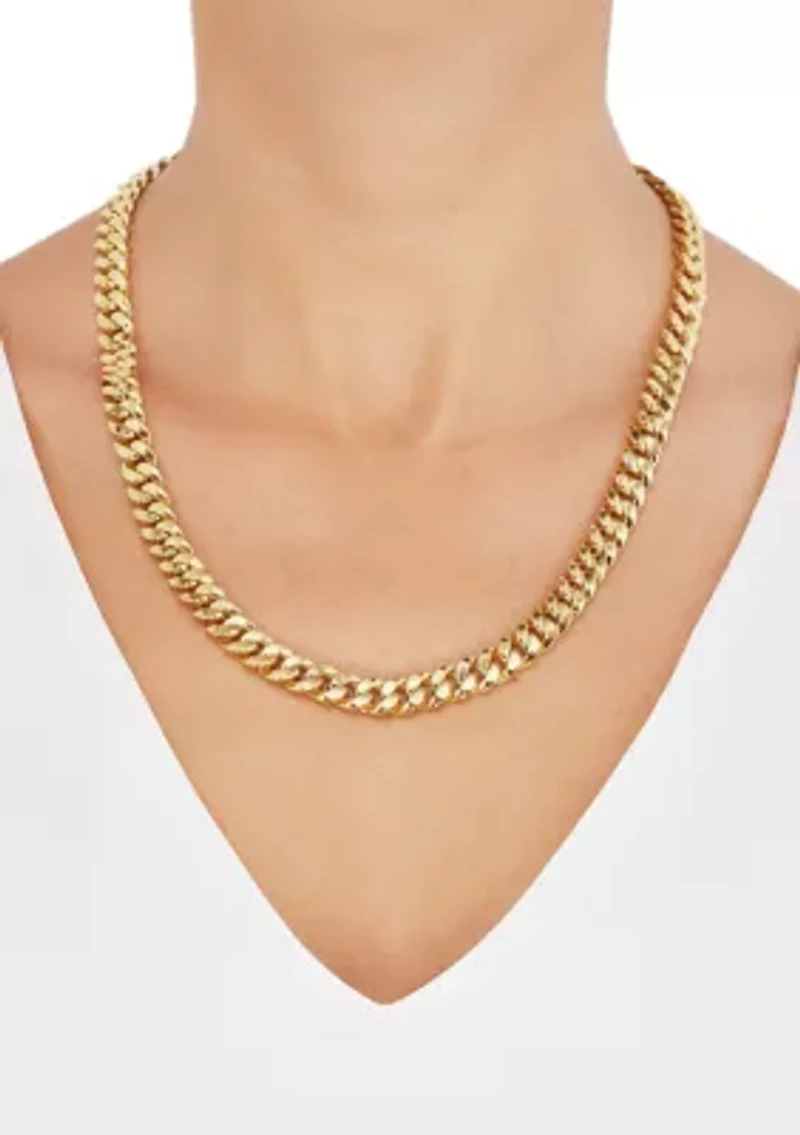 9.25 Millimeter Hollow Curb Chain Necklace in 10k Yellow Gold