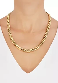 9.25 Millimeter Hollow Curb Chain Necklace in 10k Yellow Gold