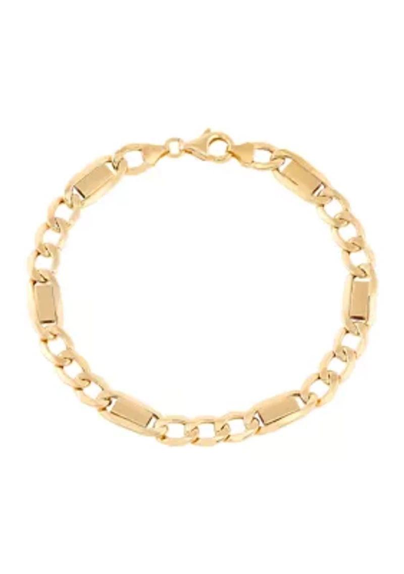 Hollow Figaro Chain with Bar Bracelet in 10K Yellow Gold