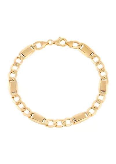 Hollow Figaro Chain with Bar Bracelet in 10K Yellow Gold