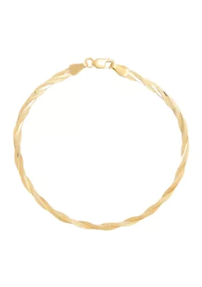 Solid Textured Braided Herringbone Bracelet in 10K Yellow Gold