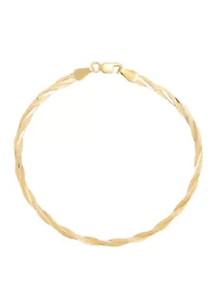 Solid Textured Braided Herringbone Bracelet in 10K Yellow Gold