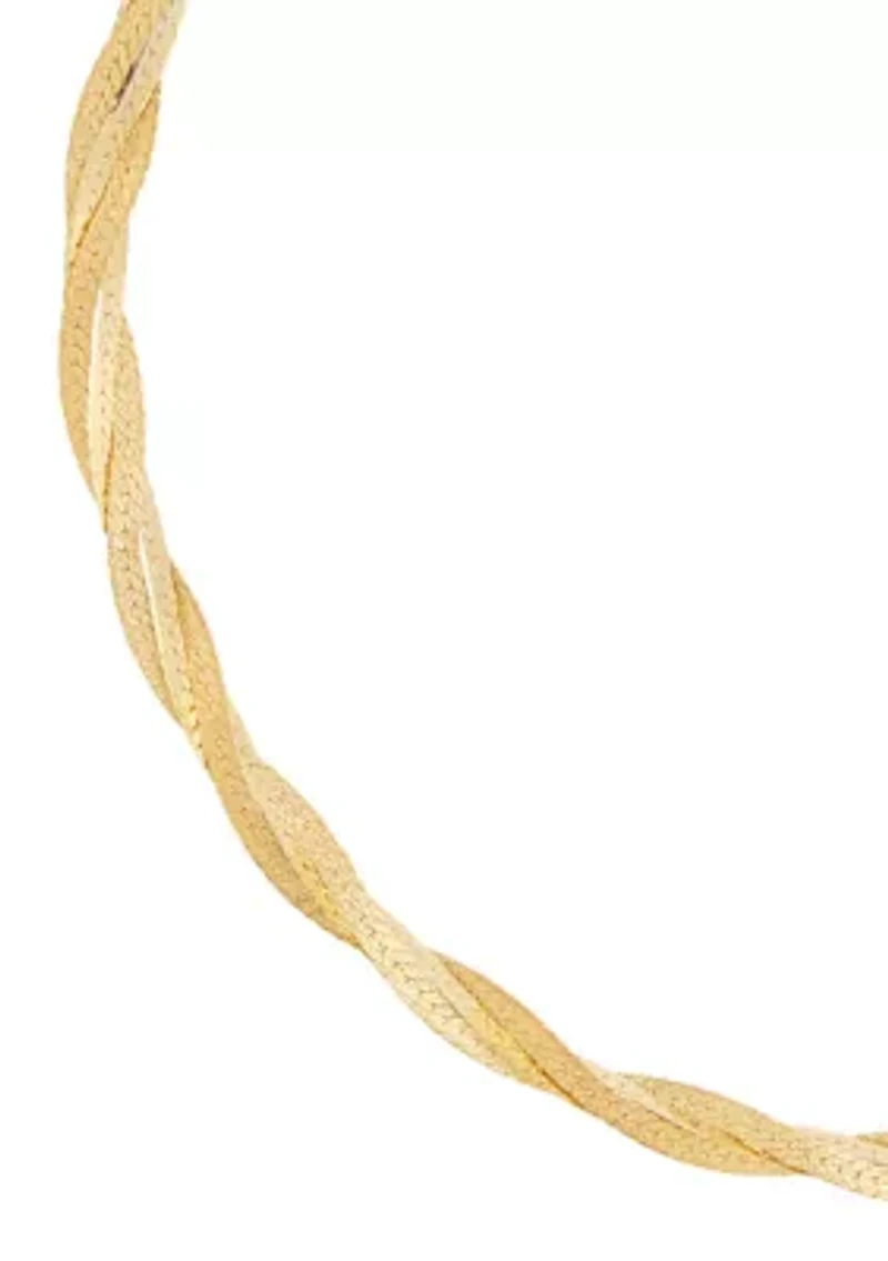 Solid Textured Braided Herringbone Bracelet in 10K Yellow Gold