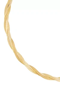 Solid Textured Braided Herringbone Bracelet in 10K Yellow Gold