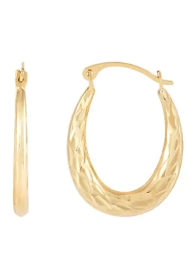 Oval Crystal Cut Tube Hoop Earrings in 10K Yellow Gold
