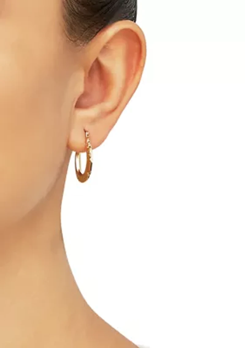 Oval Crystal Cut Tube Hoop Earrings in 10K Yellow Gold