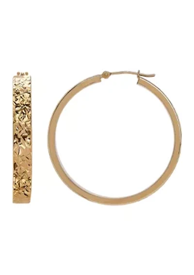 10K Yellow Gold Crystal Cut Hoop Earrings