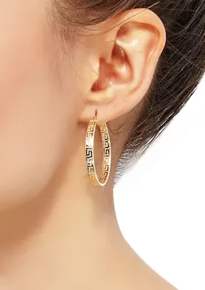 Greek Key Tube Hoop Earrings in 10K Yellow Gold