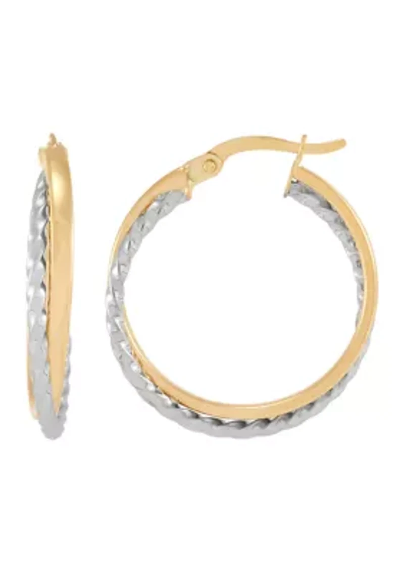 Double Round Hoop Earrings in 10K Yellow and White Gold