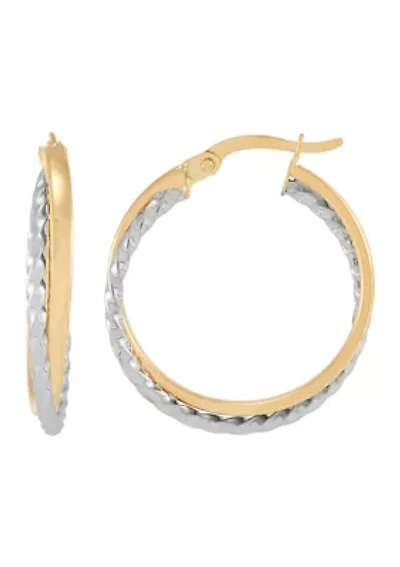 Double Round Hoop Earrings in 10K Yellow and White Gold