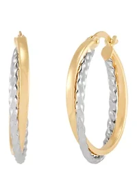 Double Round Hoop Earrings in 10K Yellow and White Gold