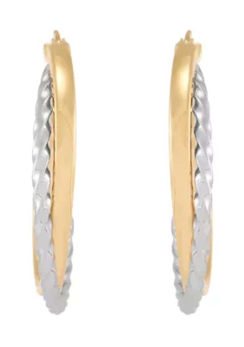 Double Round Hoop Earrings in 10K Yellow and White Gold