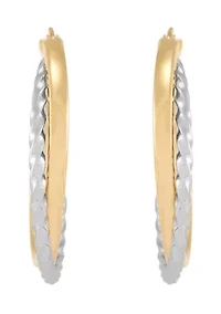 Double Round Hoop Earrings in 10K Yellow and White Gold