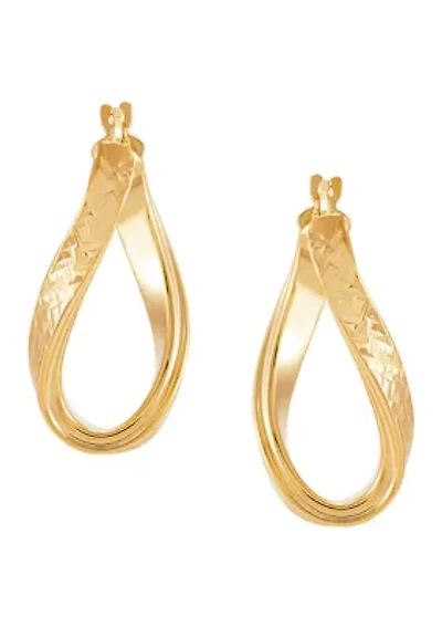 Flat Curve Oval Hoop Earrings in 10K Yellow Gold