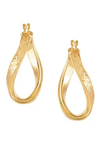 Flat Curve Oval Hoop Earrings in 10K Yellow Gold