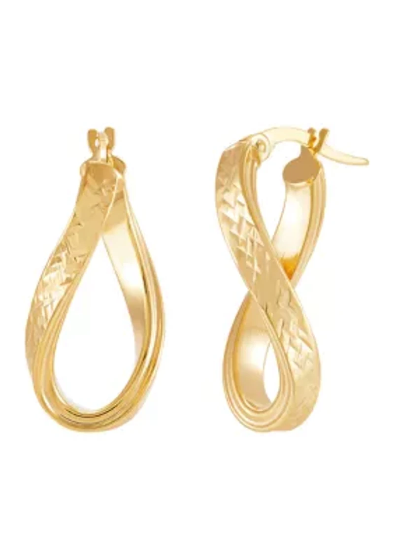 Flat Curve Oval Hoop Earrings in 10K Yellow Gold