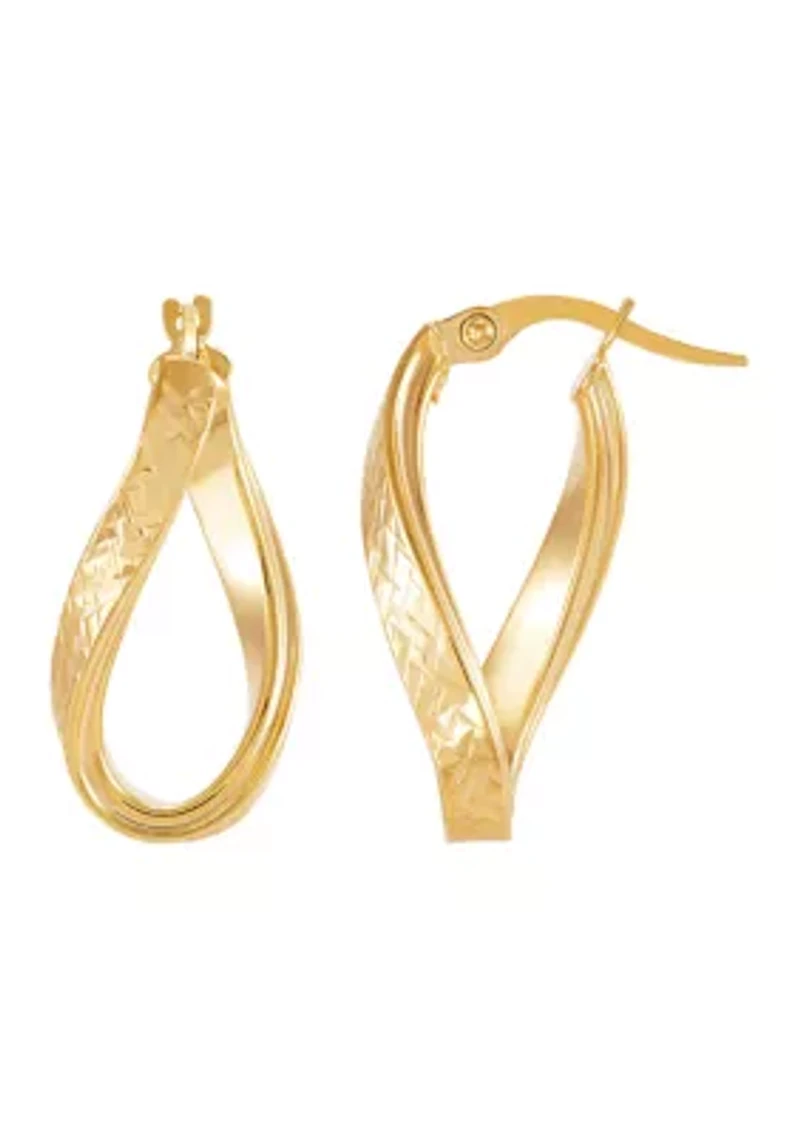 Flat Curve Oval Hoop Earrings in 10K Yellow Gold