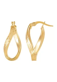 Flat Curve Oval Hoop Earrings in 10K Yellow Gold