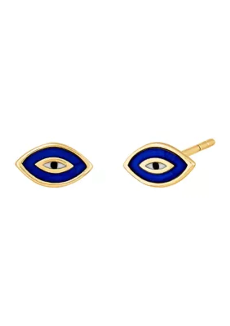 Enamel Evil Eye Stud Earrings in 10K Yellow Gold