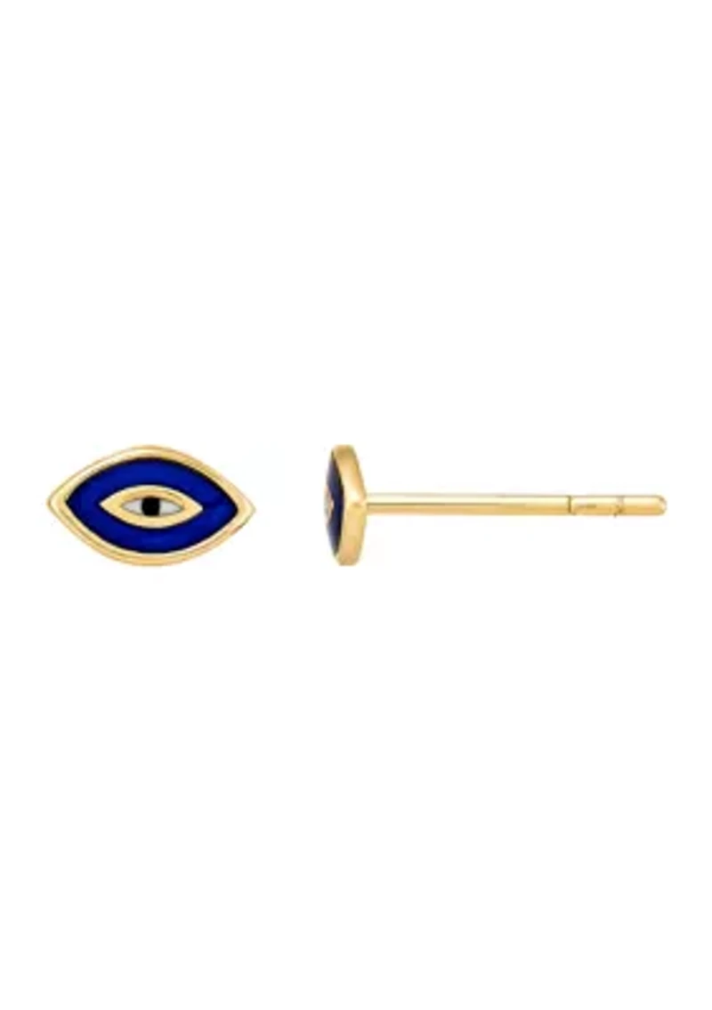 Enamel Evil Eye Stud Earrings in 10K Yellow Gold