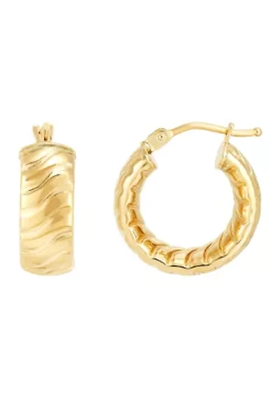 Ribbed Tube Huggie Hoop Earrings in 10K Yellow Gold