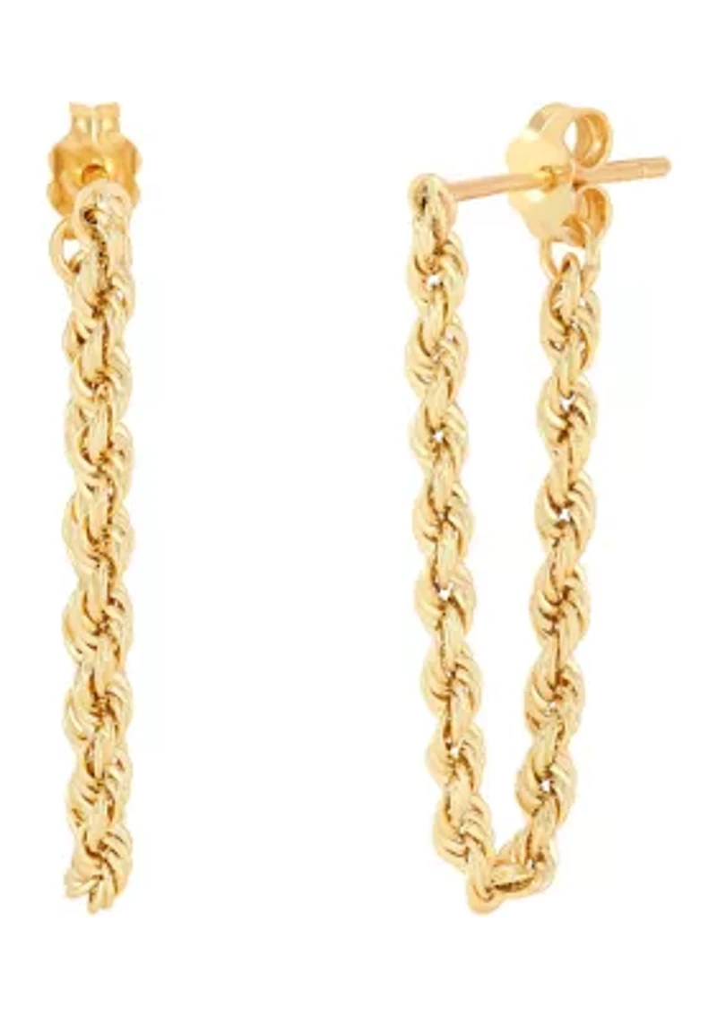 Hollow Rope Front to Back Chain Link Earrings in 10K Yellow Gold