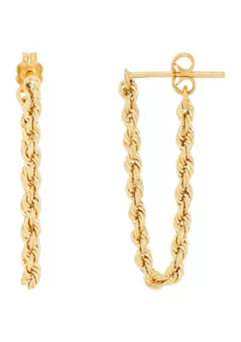 Hollow Rope Front to Back Chain Link Earrings in 10K Yellow Gold