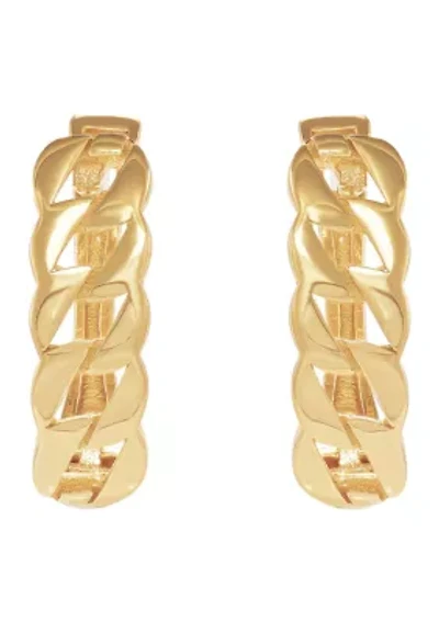 Curb Design Hoop Earrings in 10K Yellow Gold