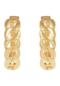 Curb Design Hoop Earrings in 10K Yellow Gold