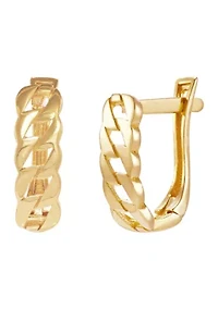 Curb Design Hoop Earrings in 10K Yellow Gold