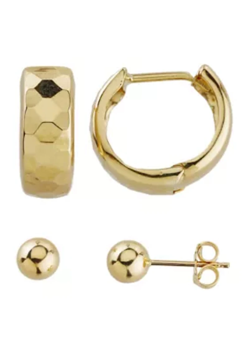 6 Millimeter Ball Stud & Huggie Earring Set in 10K Yellow Gold