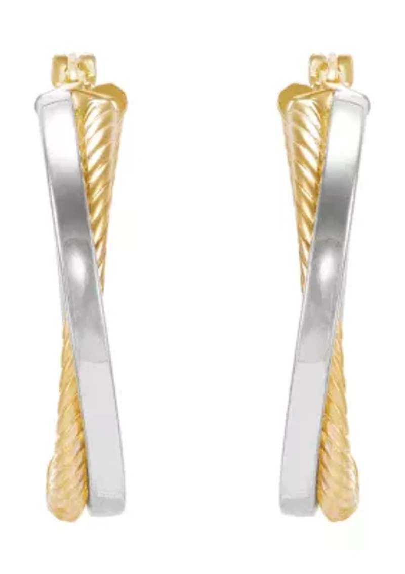 Bypass Tube Hoop Earrings in 10K Yellow and White Gold