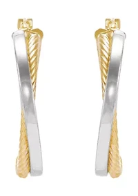 Bypass Tube Hoop Earrings in 10K Yellow and White Gold